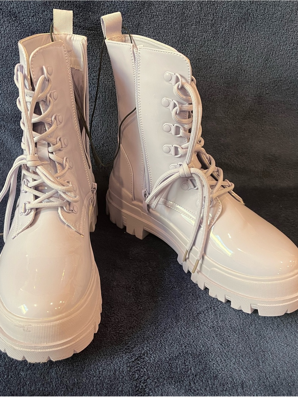Lace-Up Patent Combat Boots - Light Lilac - Picture 2 of 8